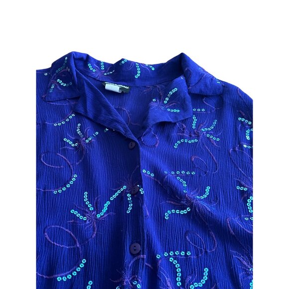 Womens Vintage Purple Sequin Embellished Button-Up Blouse Short Sleeve 2X - Picture 8 of 9